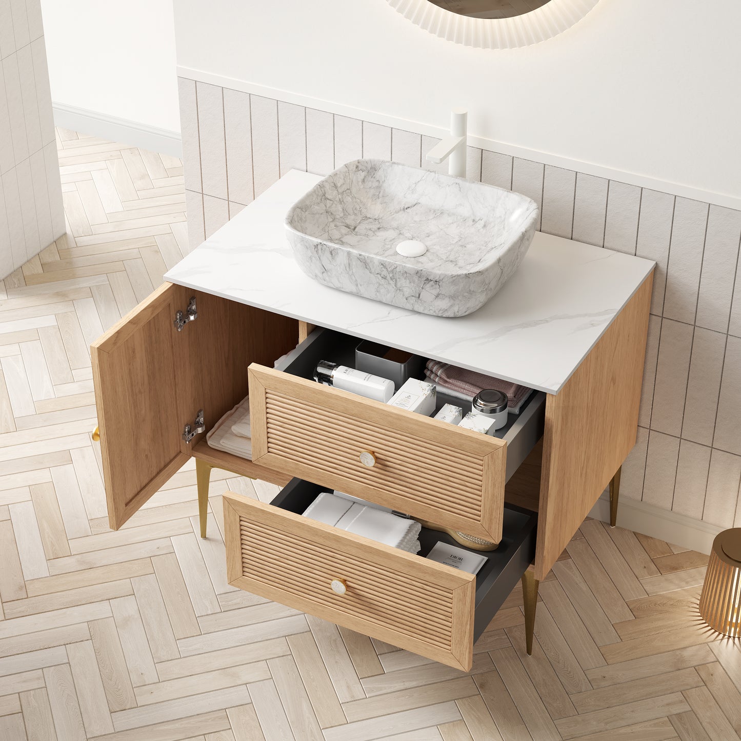 MUNIN Bathroom Vanity&Sinks, Oak Woodgrain