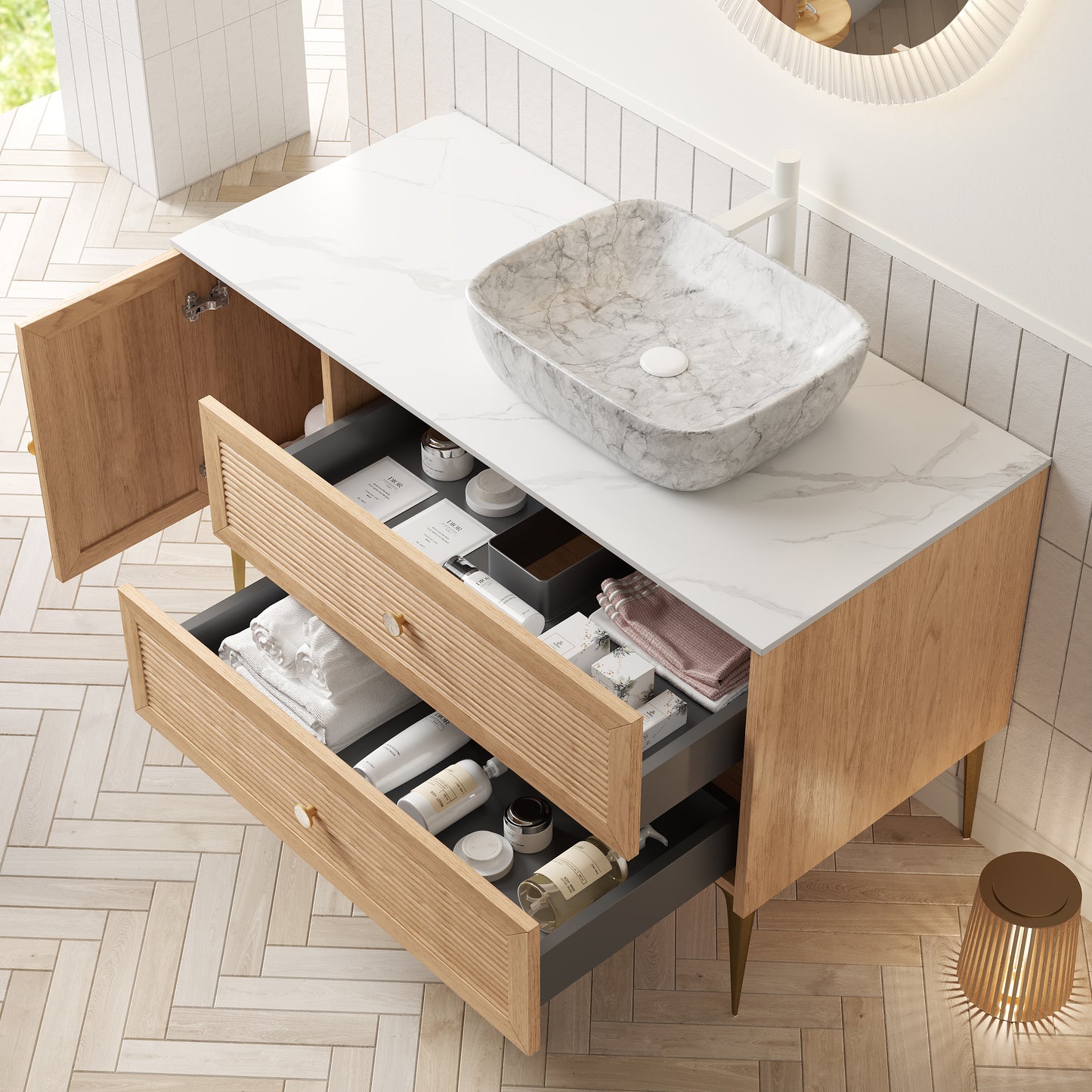 MUNIN Bathroom Vanity&Sinks, Oak Woodgrain