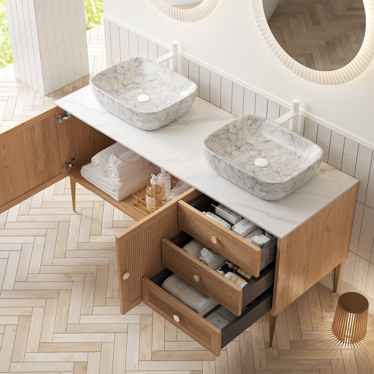 MUNIN Bathroom Vanity&Sinks, Oak Woodgrain