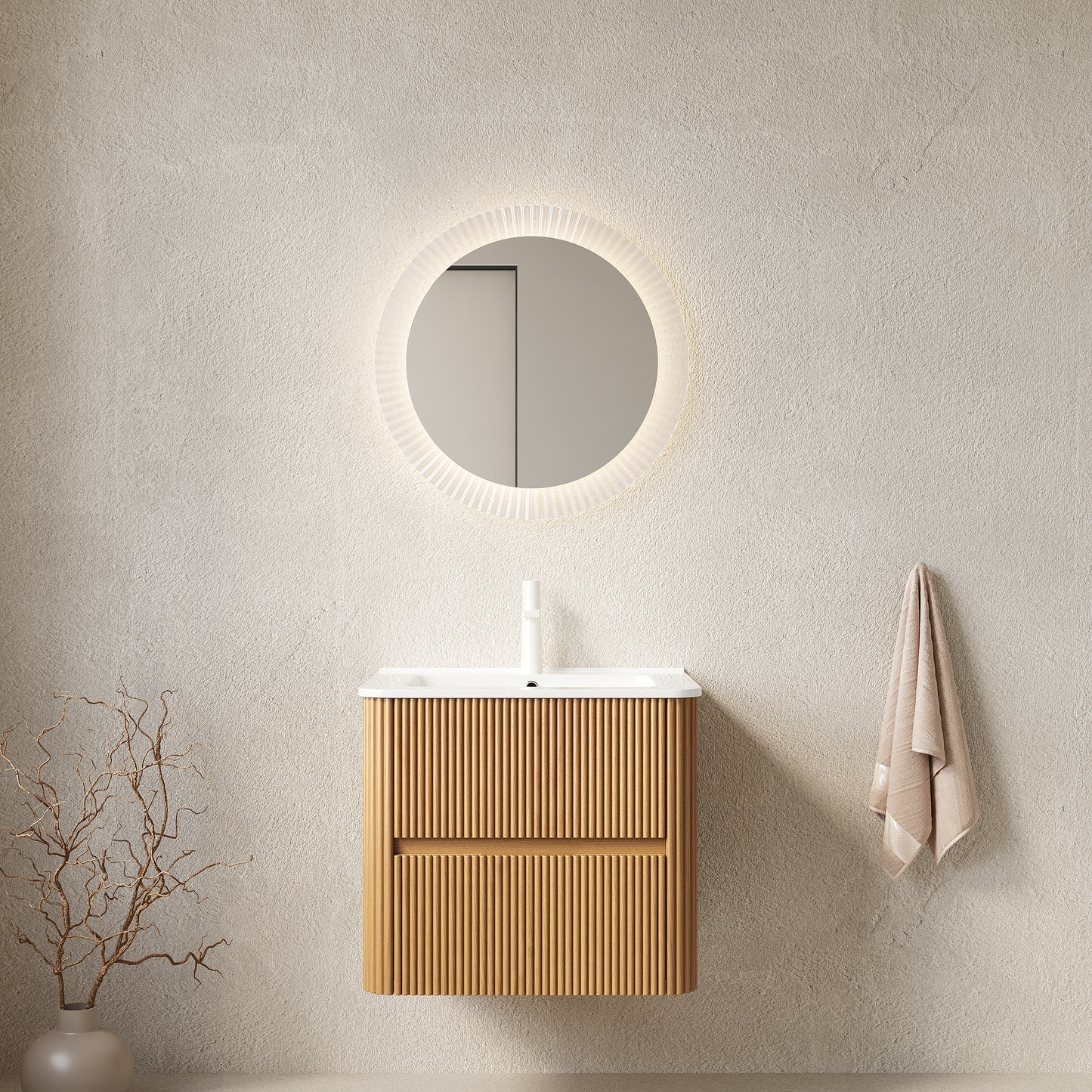 NOOR Bathroom Vanity with Sink, Natural Woodgrain Color