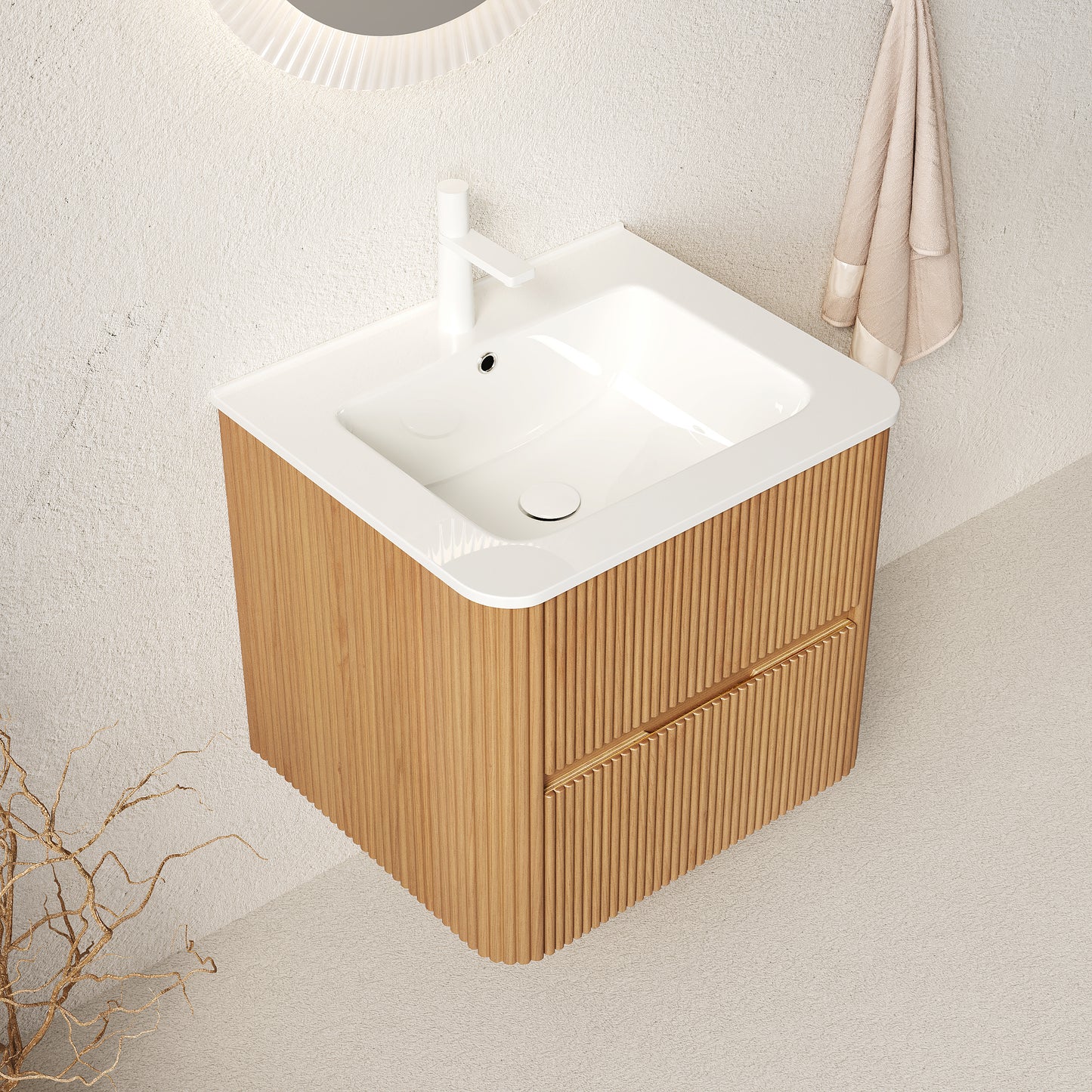 NOOR Bathroom Vanity with Sink, Natural Woodgrain Color