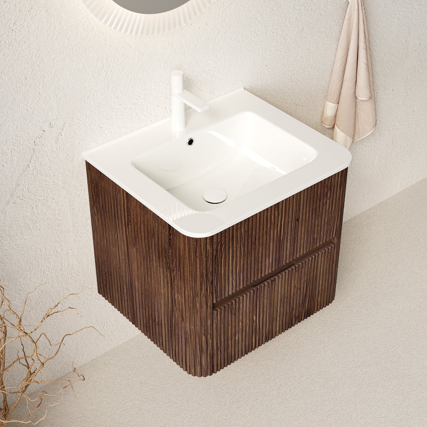 NOOR Bathroom Vanity with Sink，Retro Walnut Woodgrain Color