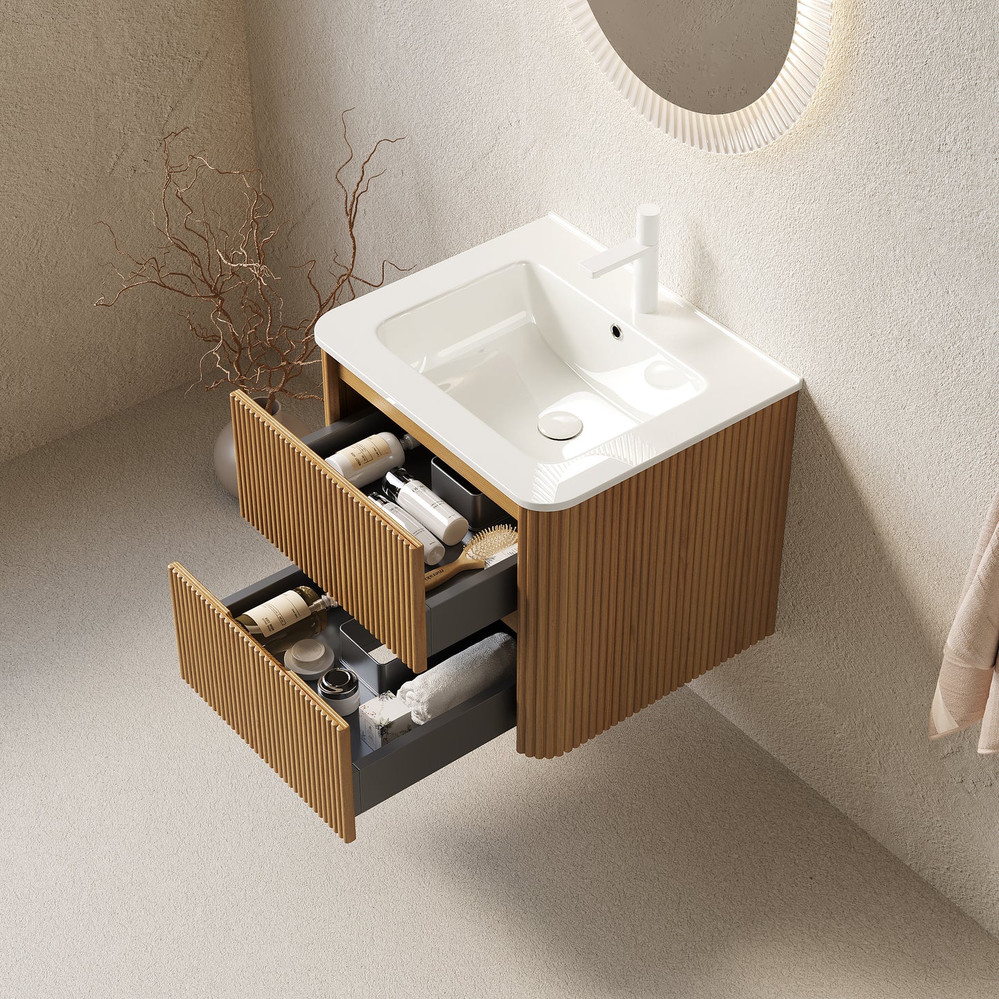 NOOR Bathroom Vanity with Sink, Natural Woodgrain Color