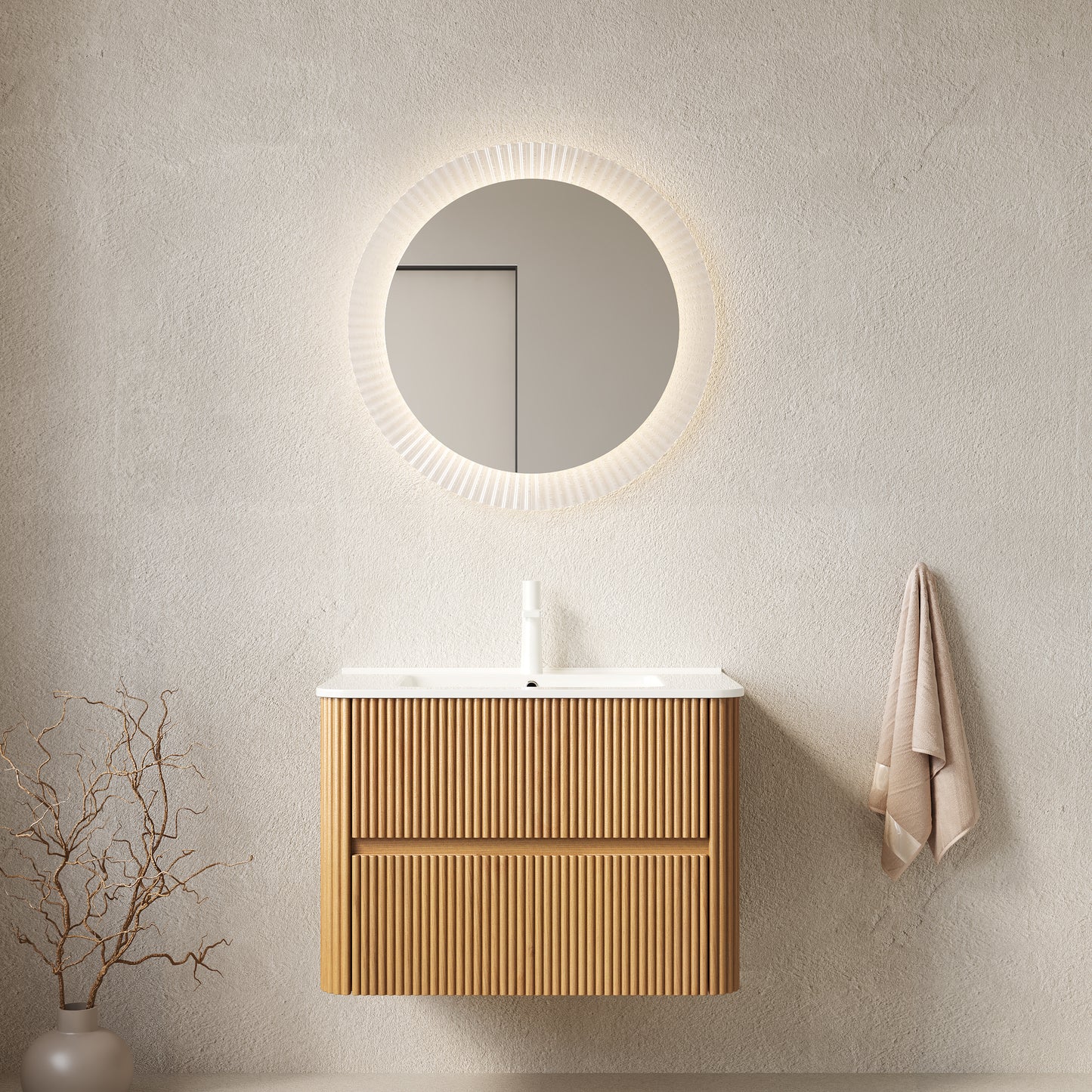 NOOR Bathroom Vanity with Sink, Natural Woodgrain Color