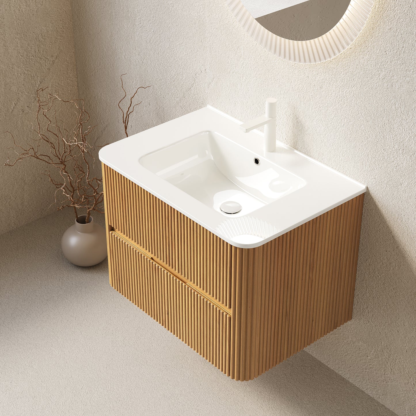NOOR Bathroom Vanity with Sink, Natural Woodgrain Color