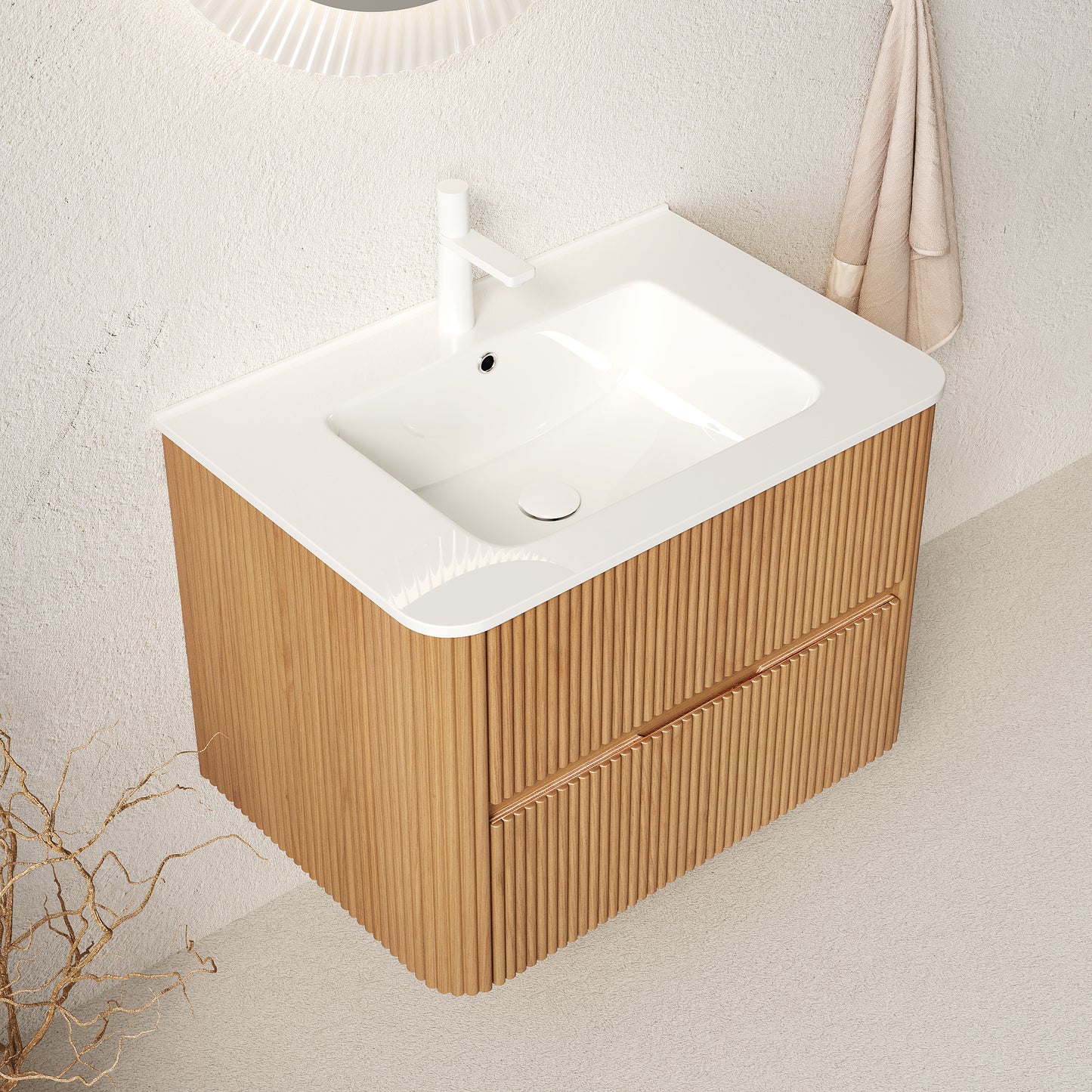 NOOR Bathroom Vanity with Sink, Natural Woodgrain Color
