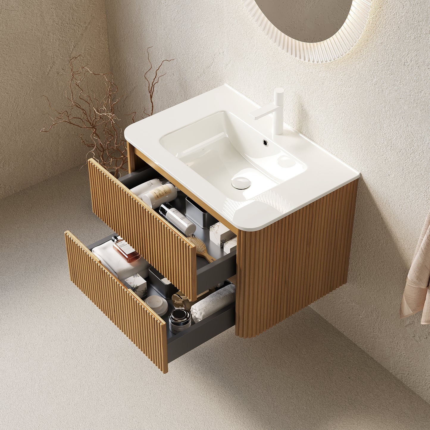 NOOR Bathroom Vanity with Sink, Natural Woodgrain Color