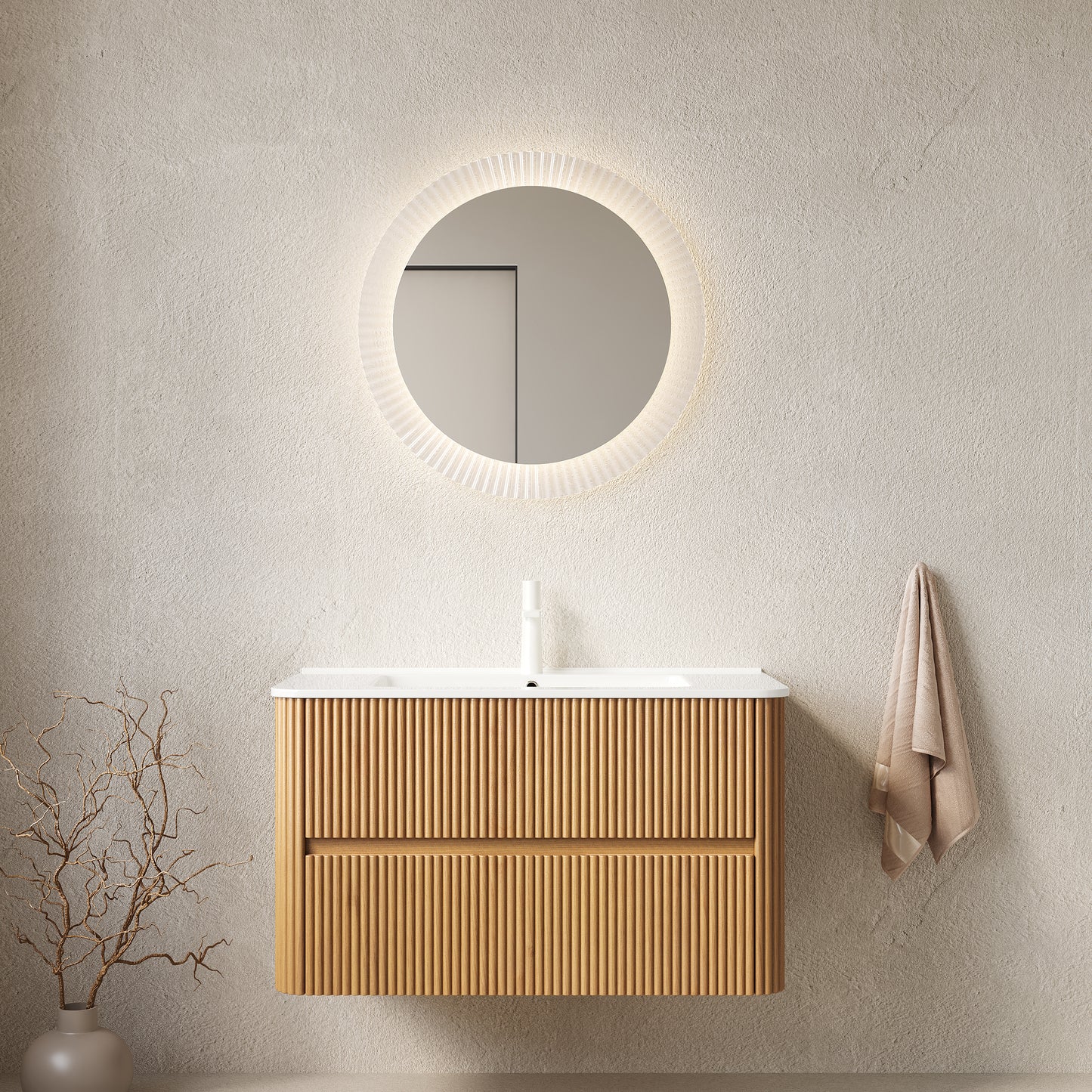 NOOR Bathroom Vanity with Sink, Natural Woodgrain Color
