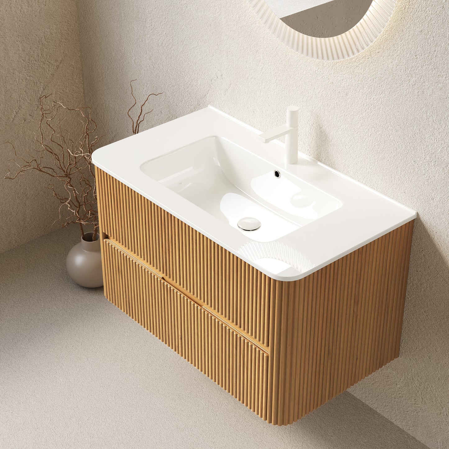 NOOR Bathroom Vanity with Sink, Natural Woodgrain Color
