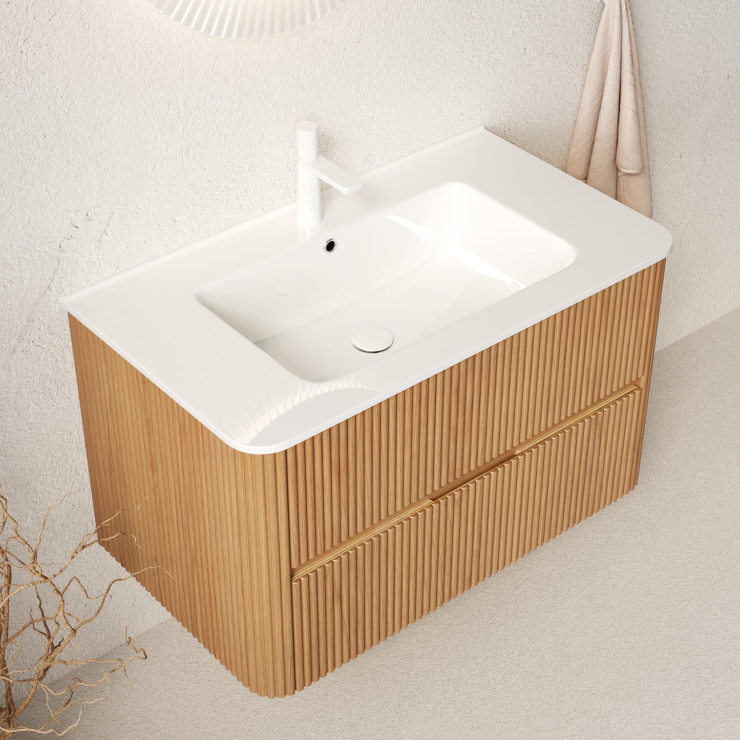 NOOR Bathroom Vanity with Sink, Natural Woodgrain Color