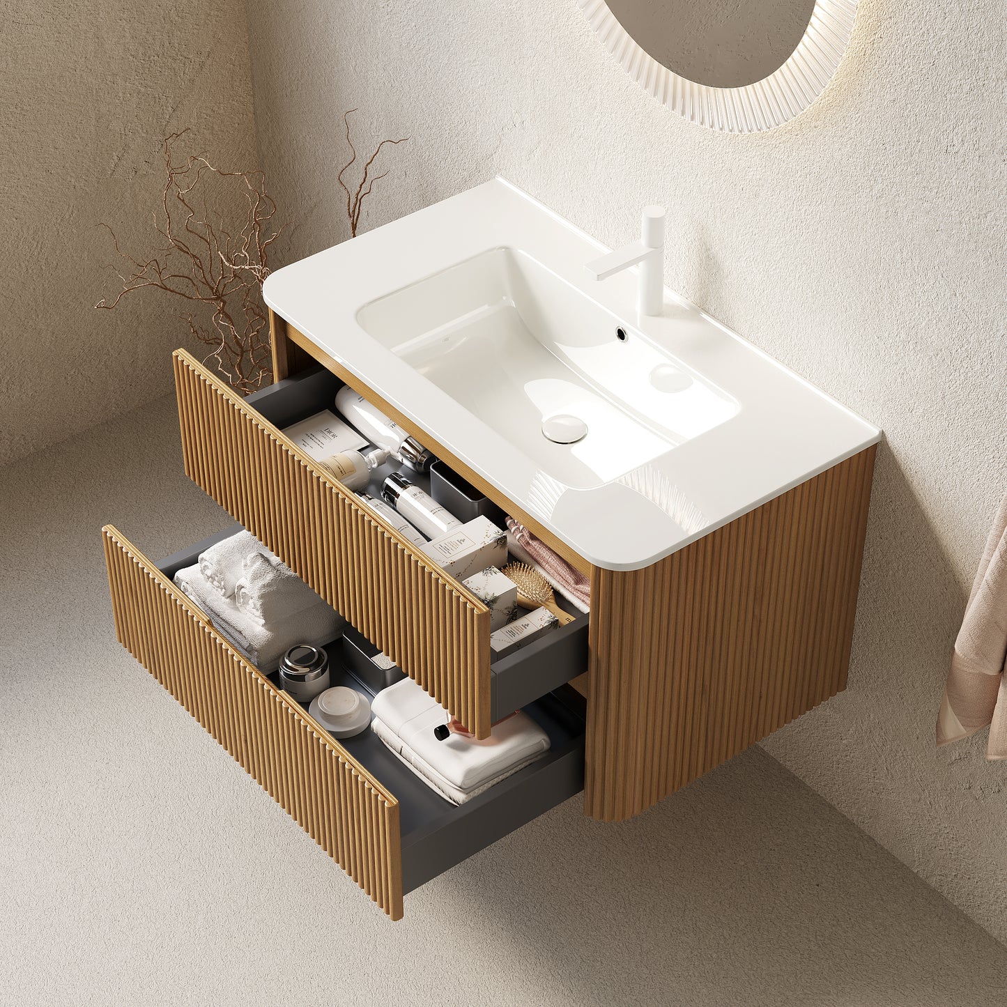 NOOR Bathroom Vanity with Sink, Natural Woodgrain Color