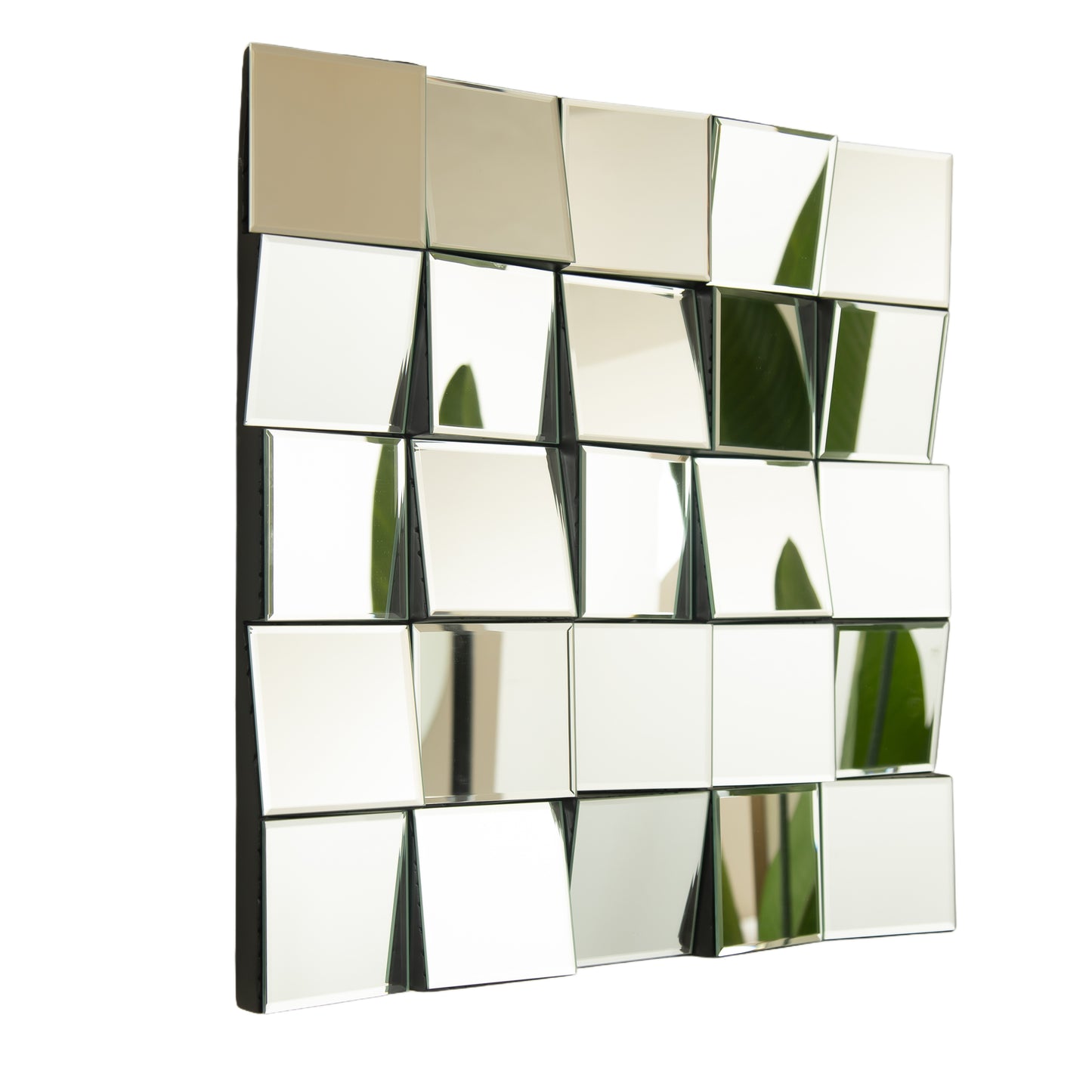 24'' Plash Mirror, 3D Square Splicing Artistic PU Material Decorative Mirror, Suitable for Bathroom, Bedroom, Living Room, Corridor, Entryway, etc.