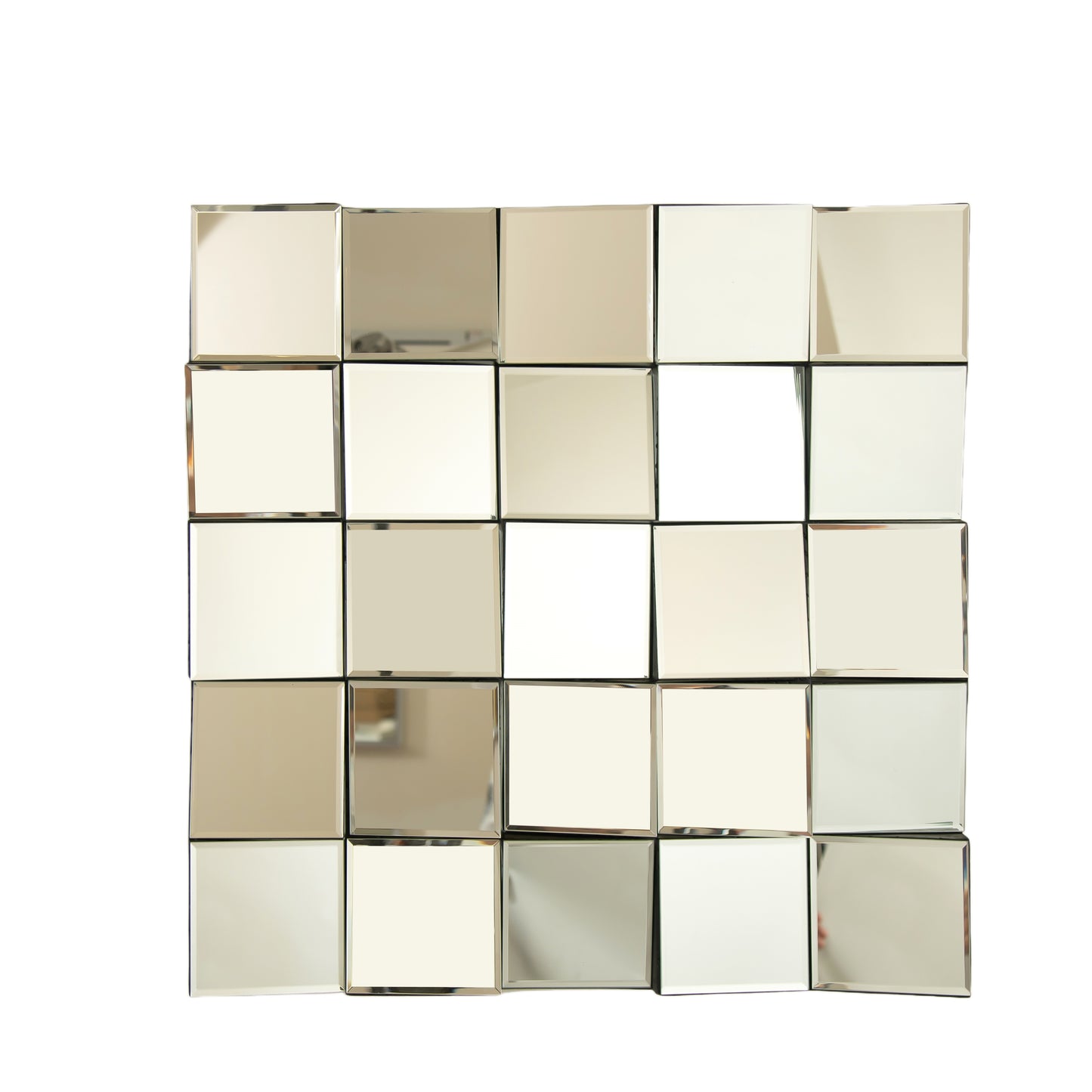 24'' Plash Mirror, 3D Square Splicing Artistic PU Material Decorative Mirror, Suitable for Bathroom, Bedroom, Living Room, Corridor, Entryway, etc.