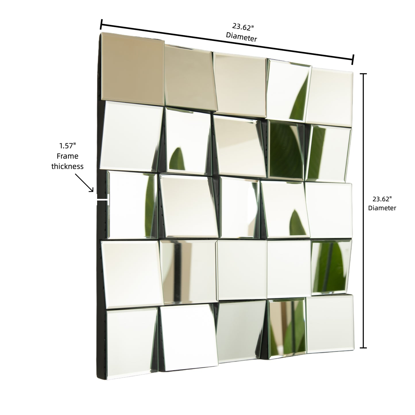 24'' Plash Mirror, 3D Square Splicing Artistic PU Material Decorative Mirror, Suitable for Bathroom, Bedroom, Living Room, Corridor, Entryway, etc.