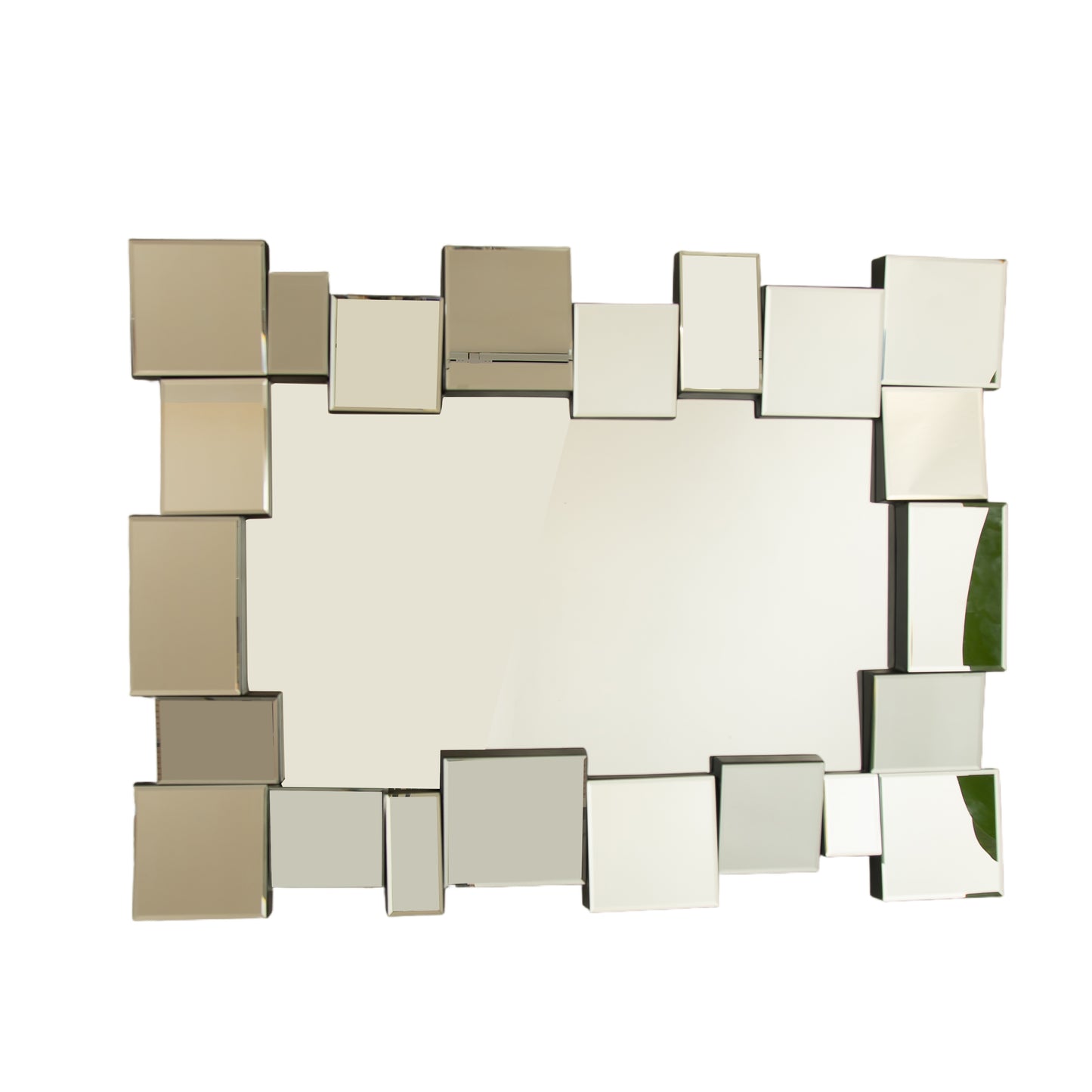 30'' Reage Mirror, Wall-mounted Geometric Square-spliced PU Art Decorative Mirror, Suitable for Bathroom, Bedroom, Living Room