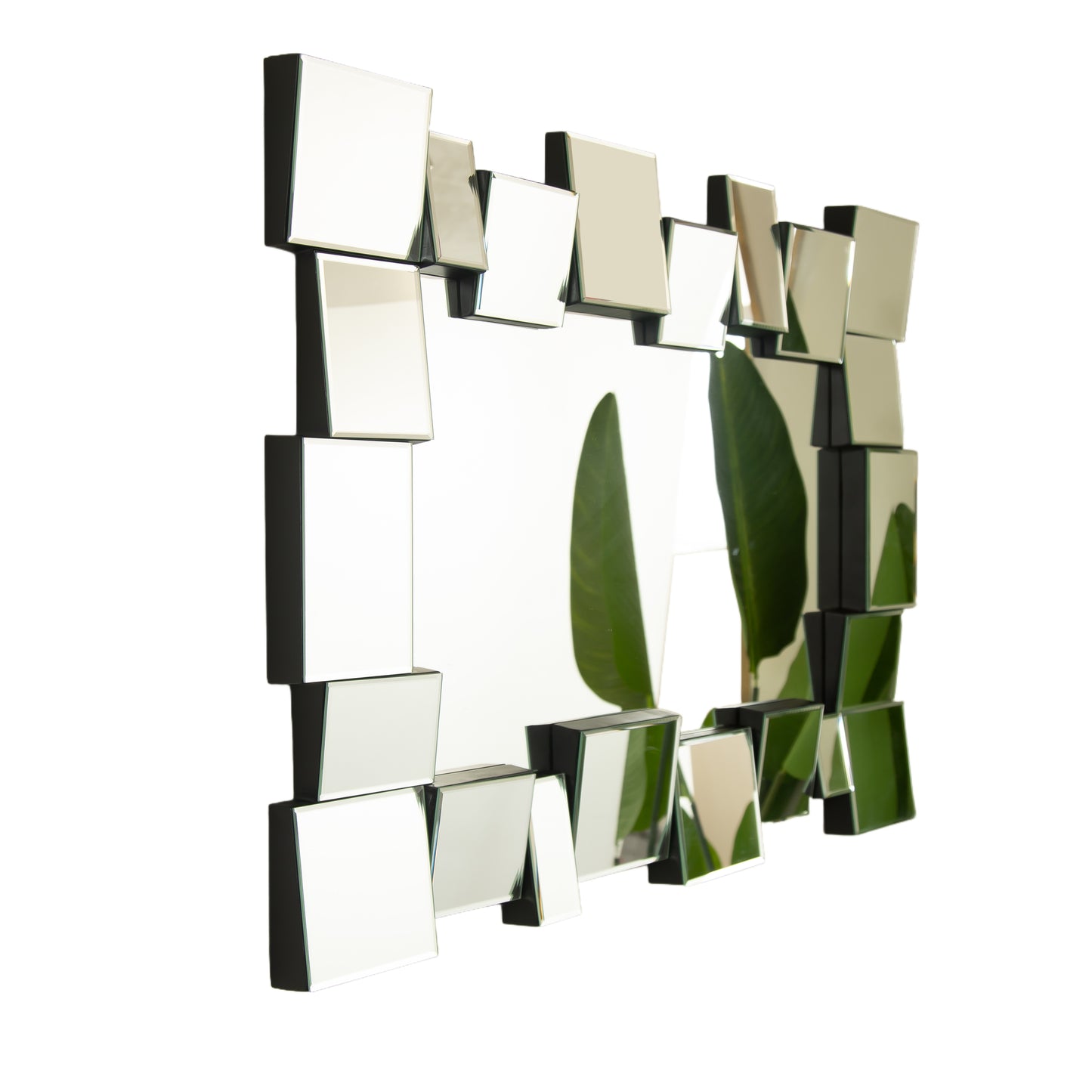 30'' Reage Mirror, Wall-mounted Geometric Square-spliced PU Art Decorative Mirror, Suitable for Bathroom, Bedroom, Living Room