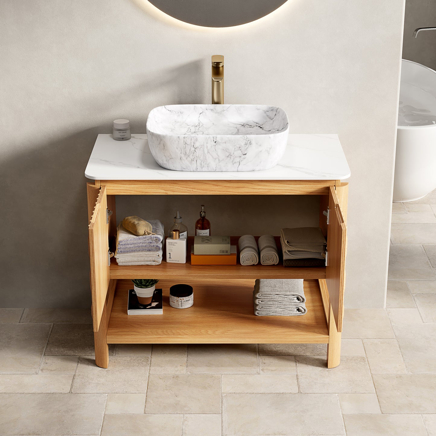 SHARMA Bathroom Vanity&Sinks, Woodgrain Color