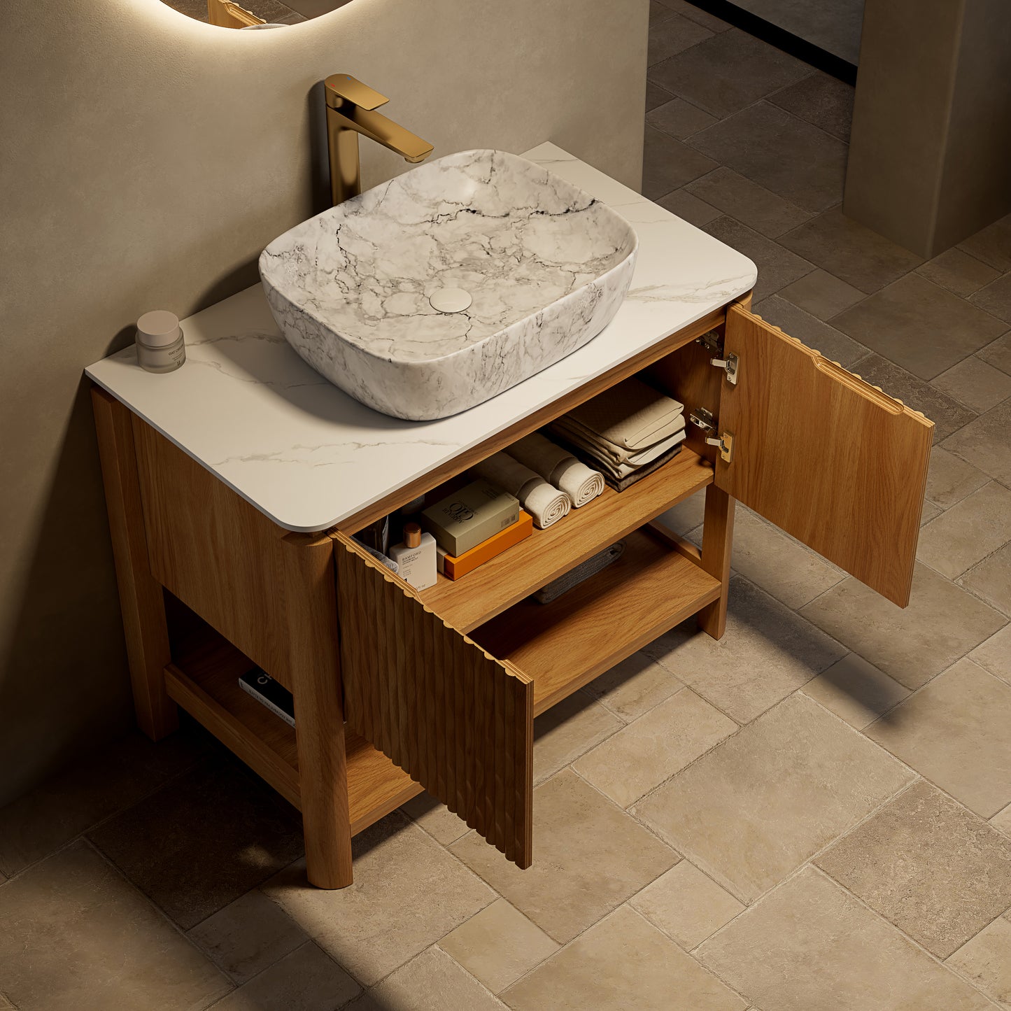 SHARMA Bathroom Vanity&Sinks, Woodgrain Color