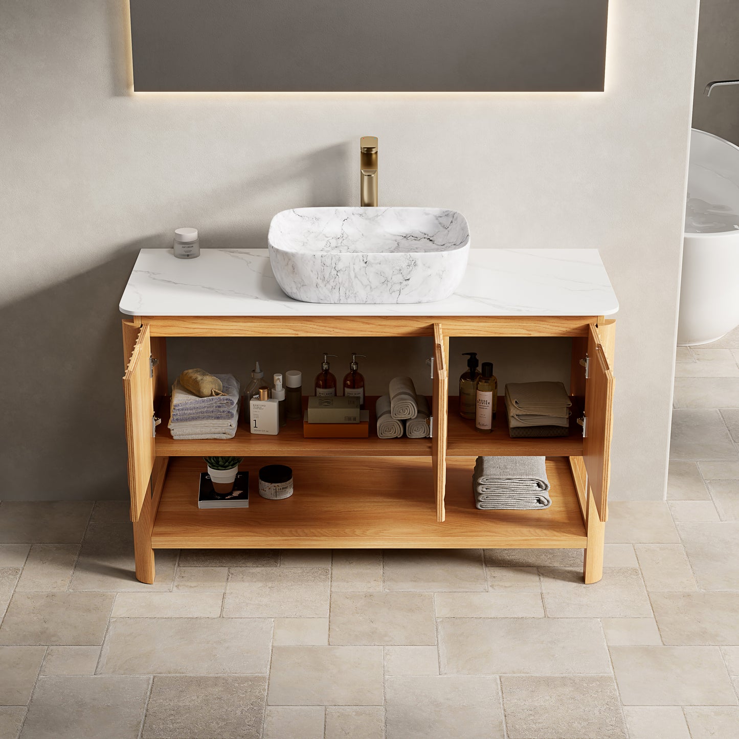 SHARMA Bathroom Vanity&Sinks, Woodgrain Color