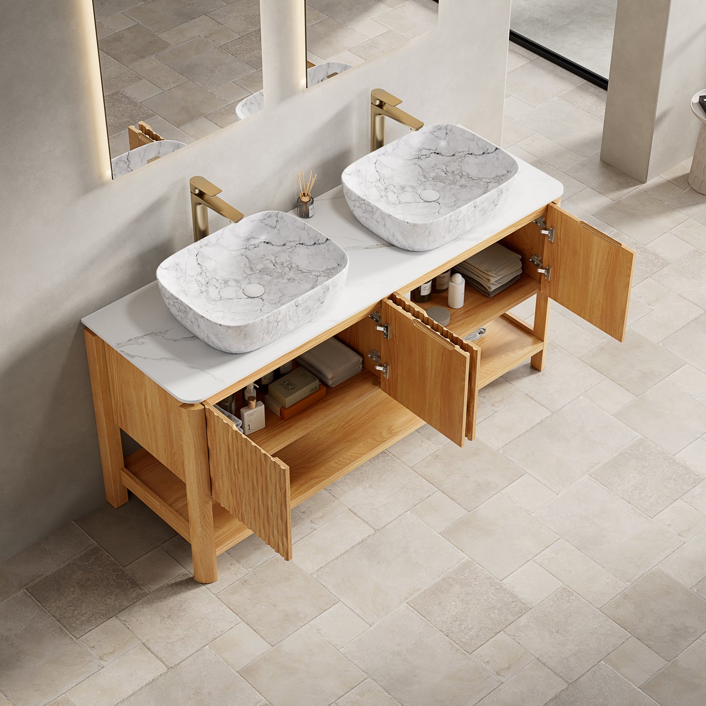 SHARMA Bathroom Vanity&Sinks, Woodgrain Color