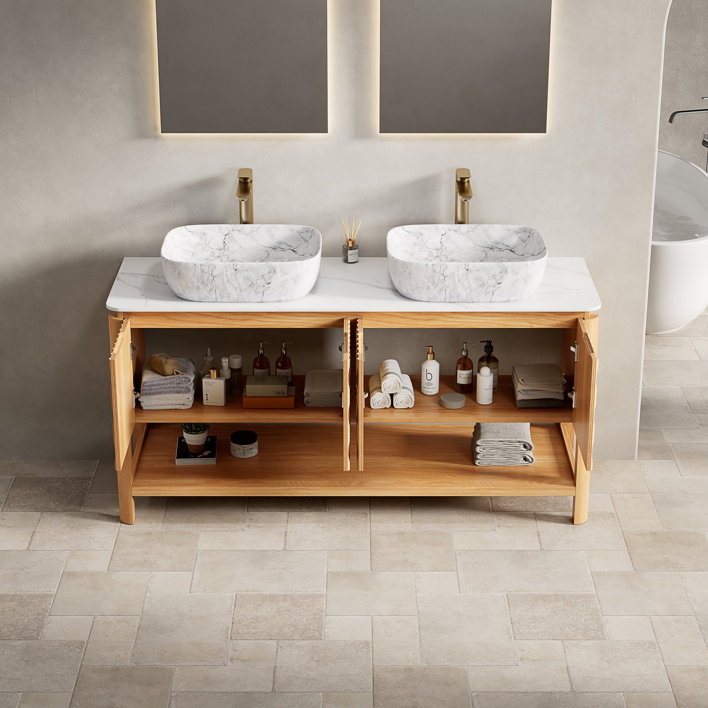 SHARMA Bathroom Vanity&Sinks, Woodgrain Color