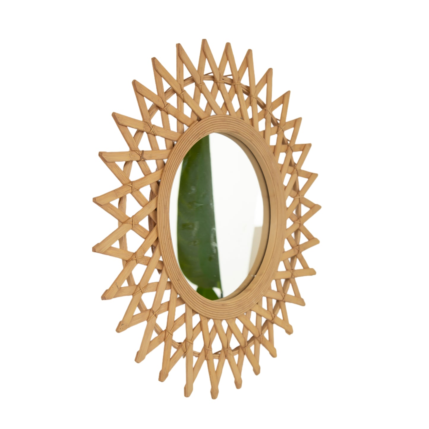 24'' Solana Mirror, Wall-mounted Bamboo Artistry Circle Mirror with Hemp, Irregular Shape, Suitable for Bathroom, Bedroom, Living Room