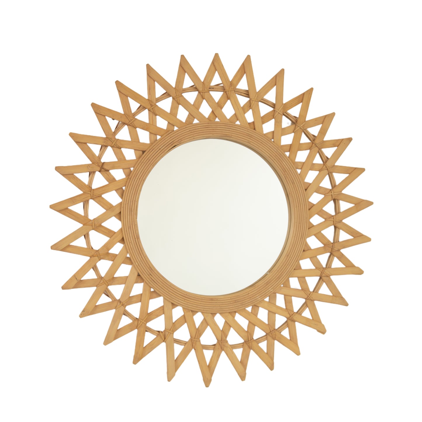 24'' Solana Mirror, Wall-mounted Bamboo Artistry Circle Mirror with Hemp, Irregular Shape, Suitable for Bathroom, Bedroom, Living Room