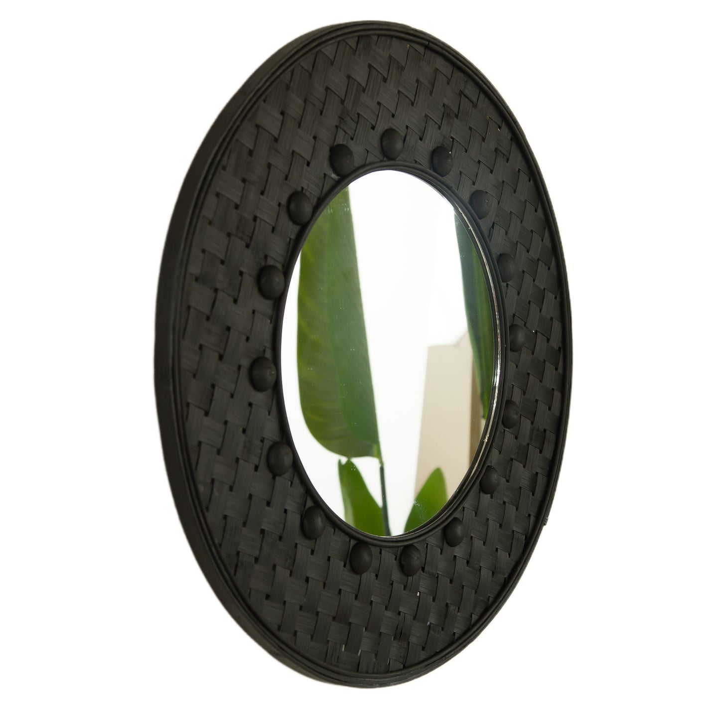 24'' Solea Mirror, Hand-woven Black Bamboo Artistry Wall Hanging Circle Mirror, Suitable for Bathroom, Bedroom, Living Room