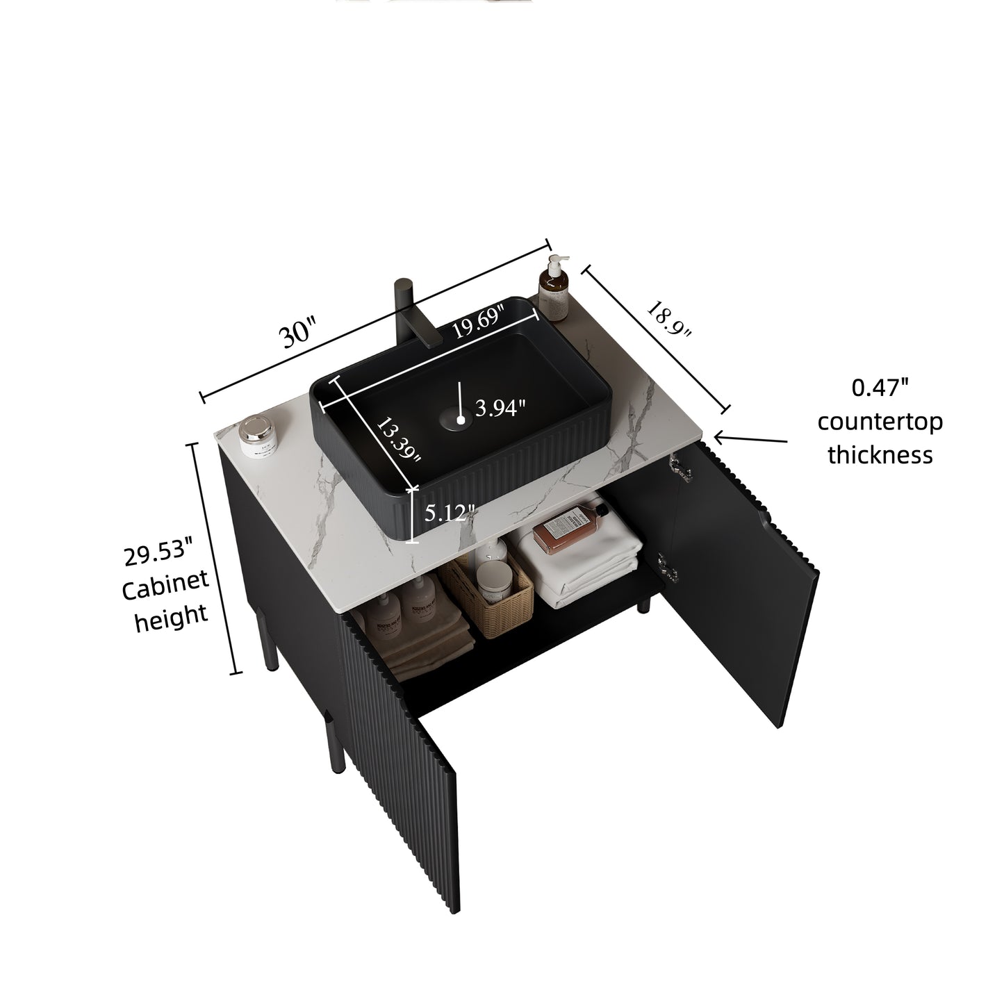 TURIO Bathroom Vanity with Sink, Black Color