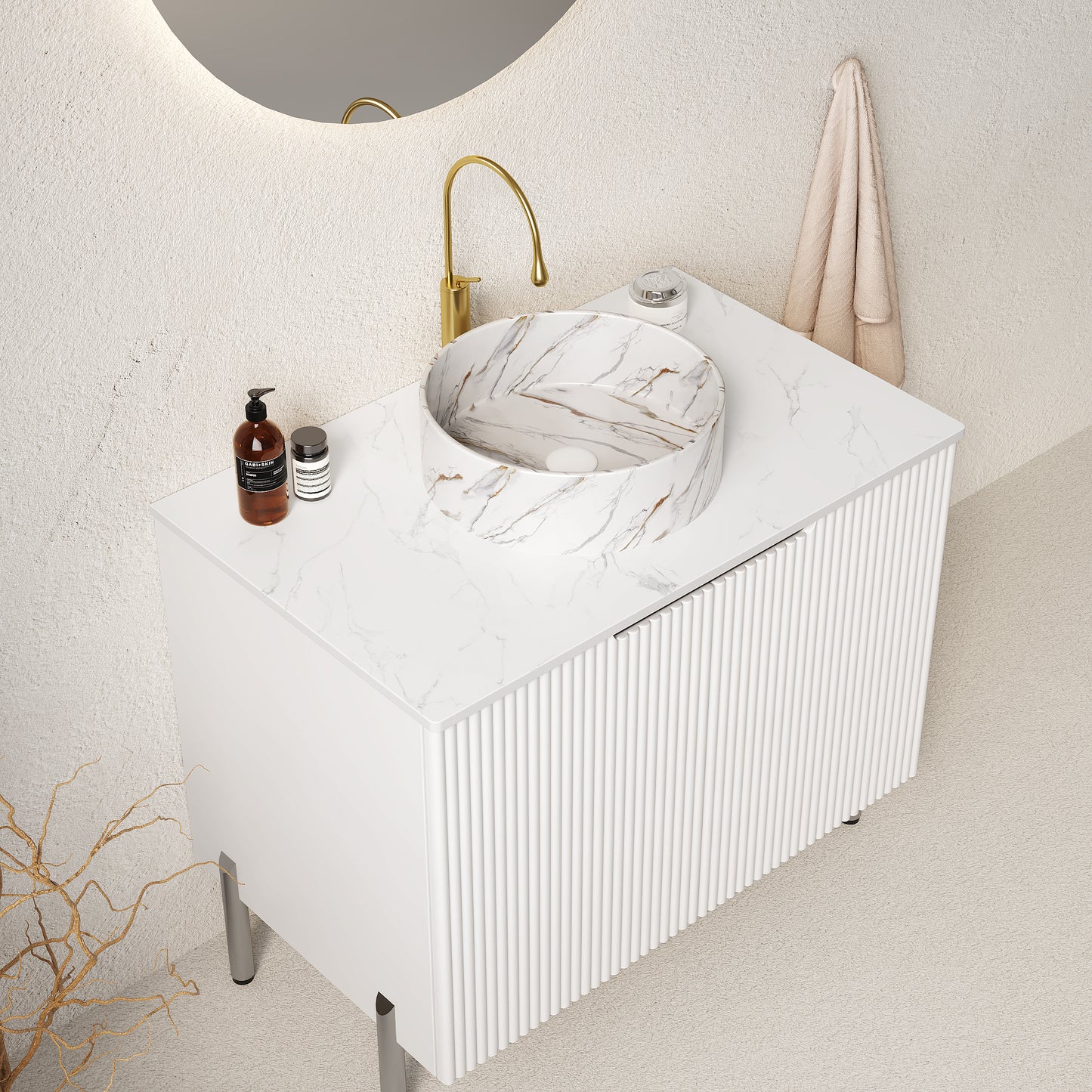 TURIO Bathroom Vanity with Sink, White Color