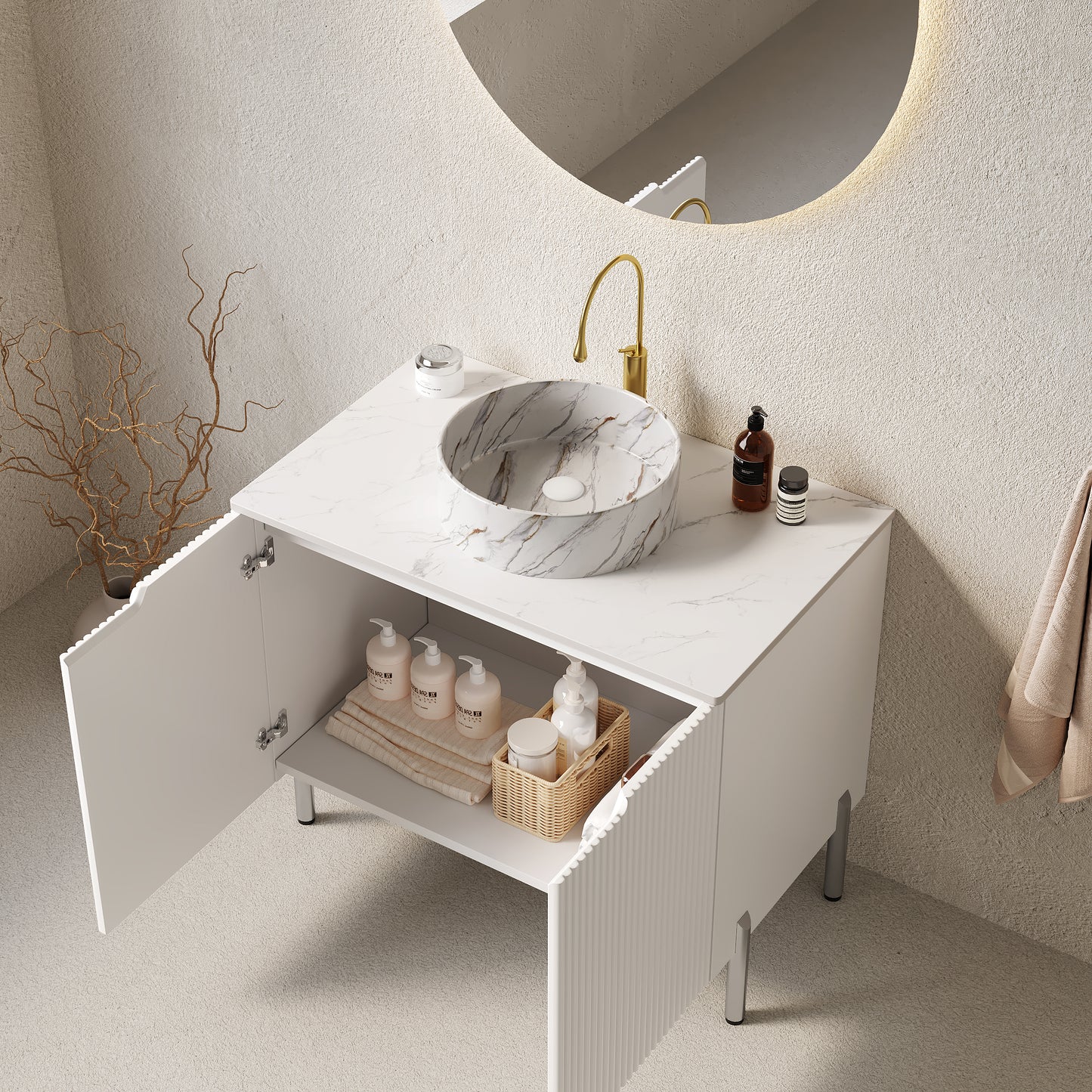 TURIO Bathroom Vanity with Sink, White Color