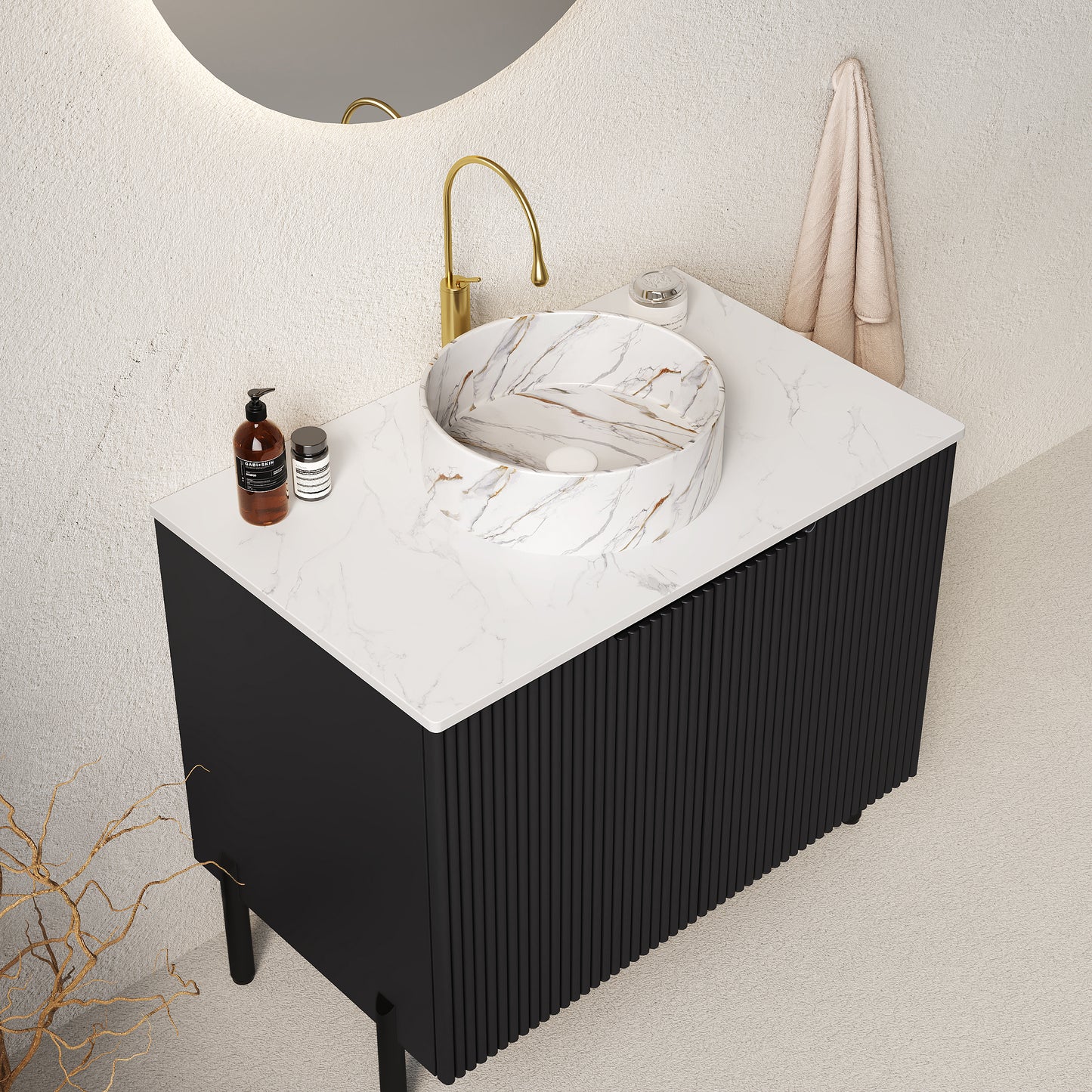 TURIO Bathroom Vanity with Sink, Black Color