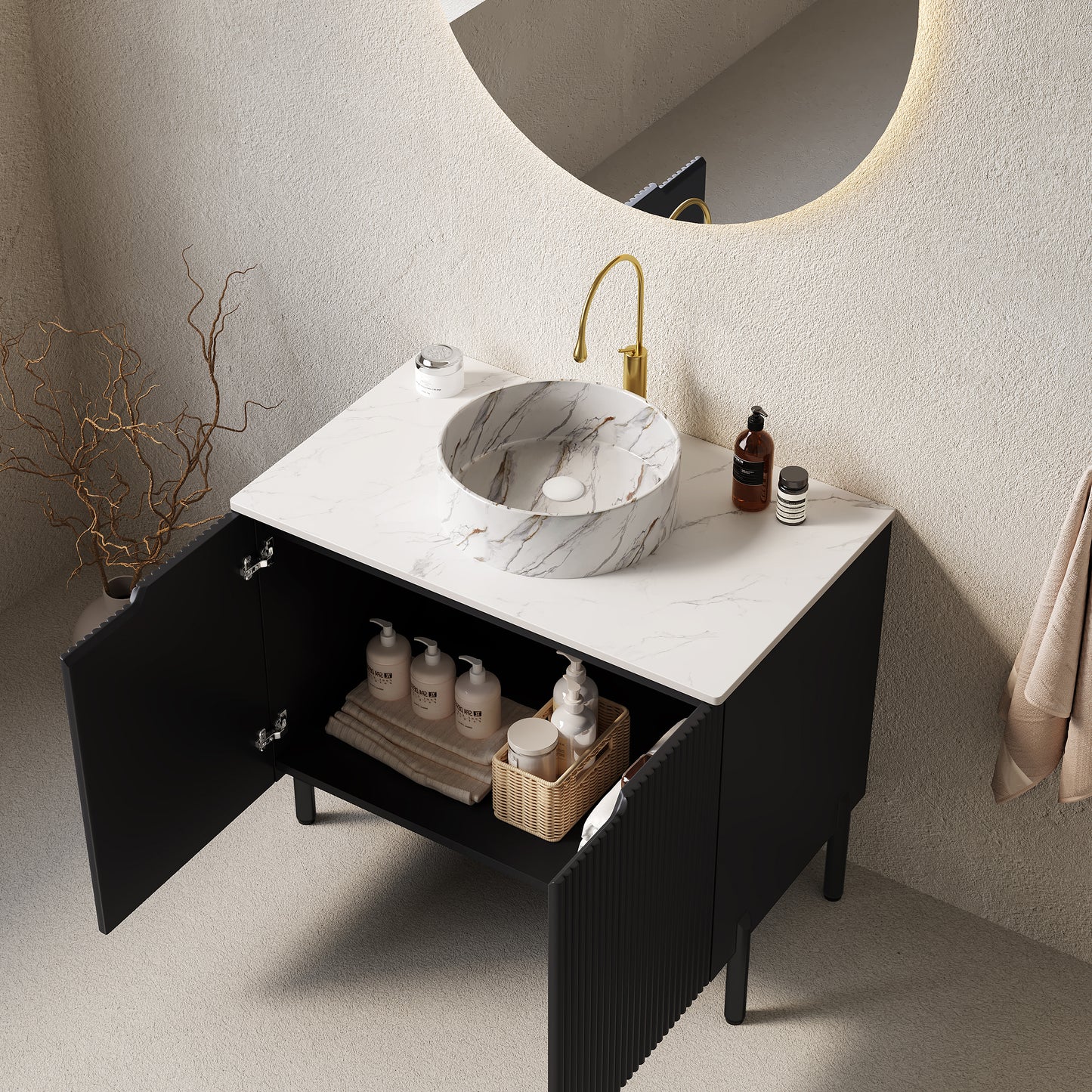 TURIO Bathroom Vanity with Sink, Black Color