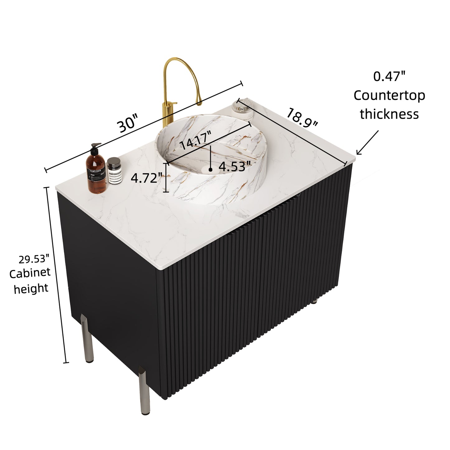 TURIO Bathroom Vanity with Sink, Black Color