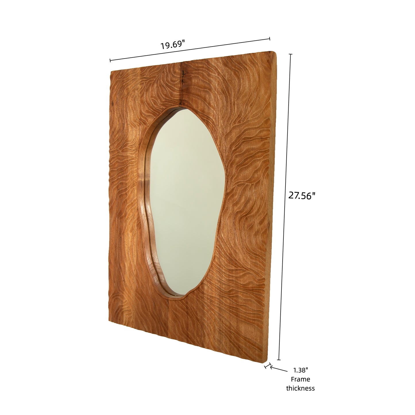 20'' Timeline Mirror, Wall-mounted Vintage Rectangular Solid Rosewood Decorative Mirror, Irregular Mirror, Suitable for Bathroom, Bedroom, Living Room