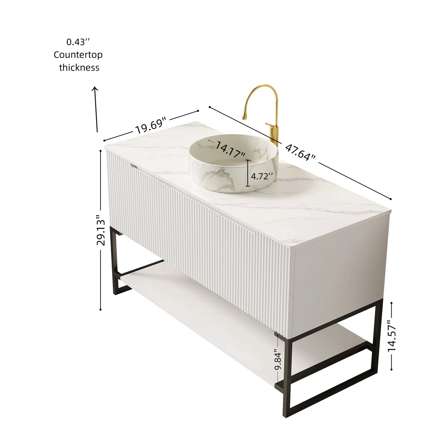 TULIO 48'' Bathroom Vanity&Sink, Freestanding Storage Cabinet with 3 Doors&Open Shelf