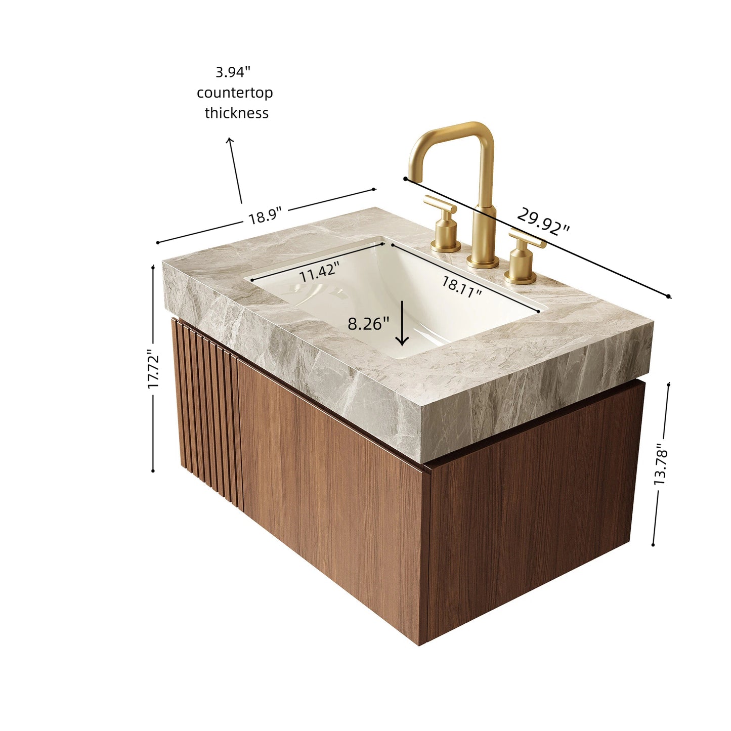 MURI Bathroom Vanity&Sink, Brown Oak Woodgrain Color