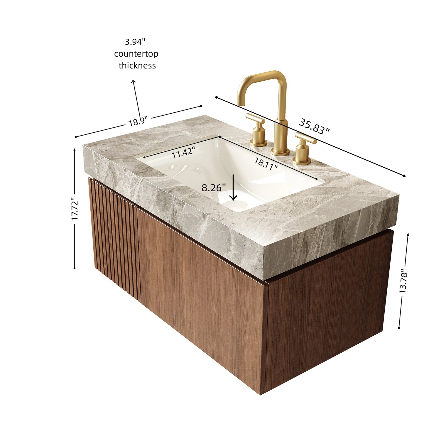 MURI Bathroom Vanity&Sink, Brown Oak Woodgrain Color