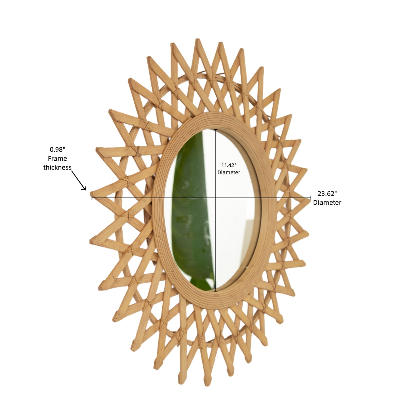 24'' Solana Mirror, Wall-mounted Bamboo Artistry Circle Mirror with Hemp, Irregular Shape, Suitable for Bathroom, Bedroom, Living Room